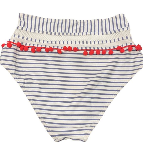 Coco Ship 10 High Waisted String Bikini Swimsuit Gray White Striped Pink Pom Pom - Picture 12 of 15